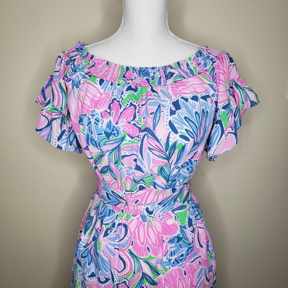 Lilly Pulitzer Dress Maddlyn Off Shoulder Tiger Sunrise Small NEW Summer 2 4 6 - Picture 5 of 12